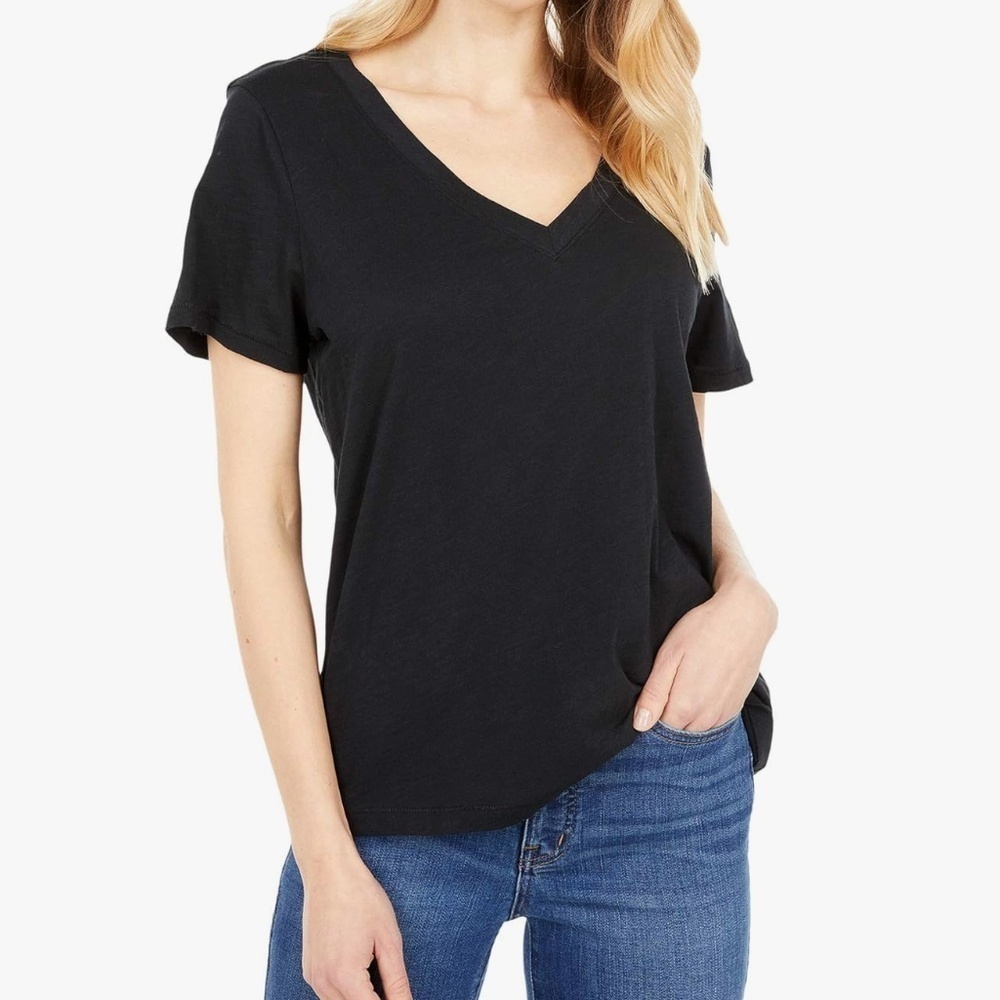 Madewell Black Cotton V-Neck Tee